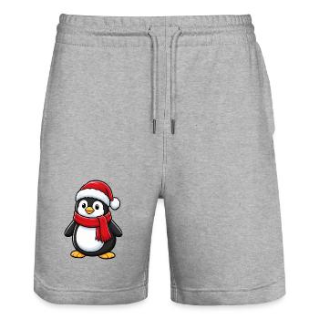 Cute Christmas Penguin Winter Mascot - Stanley/Stella Trainer Unisex Organic Jogging Shorts - heather grey - Front - Nik (191cm) & Marisol (170cm)