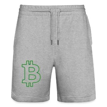 Bitcoin Logo Outline Neon Minimalistisch - Stanley/Stella Unisex Bio Joggingshorts Trainer  - Grau meliert - Vorne - Nik (191cm) & Marisol (170cm)
