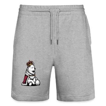 Chiens bergers blancs bergers - Short de jogging bio TRAINER Stanley/Stella unisexe - gris chiné - Devant - Nik (191cm) & Marisol (170cm)