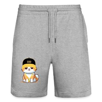 Chat swag - chat cool - Short de jogging bio TRAINER Stanley/Stella unisexe - gris chiné - Devant - Nik (191cm) & Marisol (170cm)