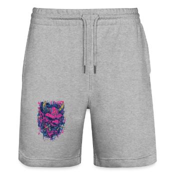 Dämonenmaske Skull – Dark Art Street Motiv - Stanley/Stella Unisex Bio Joggingshorts Trainer  - Grau meliert - Vorne - Nik (191cm) & Marisol (170cm)