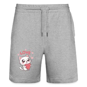 Süßes Katzenherz-Liebes-Kawaii - Stanley/Stella Unisex Bio Joggingshorts Trainer  - Grau meliert - Vorne - Nik (191cm) & Marisol (170cm)