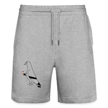 Pigeon with Coffee Cup Urban Minimal Illustration - Stanley/Stella Trainer Unisex Organic Jogging Shorts - heather grey - Front - Nik (191cm) & Marisol (170cm)