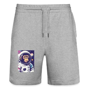 Chimpanzé astronaute dans l’espace - Short de jogging bio TRAINER Stanley/Stella unisexe - gris chiné - Devant - Nik (191cm) & Marisol (170cm)