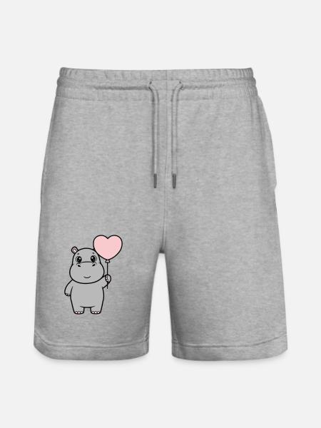 Süßes Nilpferd Herz Ballon Liebe - Stanley/Stella Unisex Bio Joggingshorts Trainer - Grau meliert