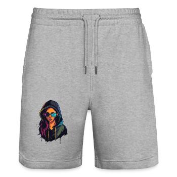 Hacker Programmeur, Développeur, Femme Portrait - Short de jogging bio TRAINER Stanley/Stella unisexe - gris chiné - Devant - Nik (191cm) & Marisol (170cm)