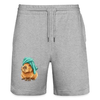 Capybara avec du tissu - Short de jogging bio TRAINER Stanley/Stella unisexe - gris chiné - Devant - Nik (191cm) & Marisol (170cm)
