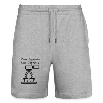Espresso Lineart Duo - Stanley/Stella Trainer Unisex Organic Jogging Shorts - heather grey - Front - Nik (191cm) & Marisol (170cm)