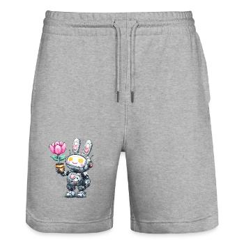 Robo-Bunny mit Blume - Stanley/Stella Unisex Bio Joggingshorts Trainer  - Grau meliert - Vorne - Nik (191cm) & Marisol (170cm)