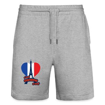c’est as c’est - France - Short de jogging bio TRAINER Stanley/Stella unisexe - gris chiné - Devant - Nik (191cm) & Marisol (170cm)