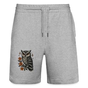 Owl Star with Fire Blossoms - Stanley/Stella Trainer Unisex Organic Jogging Shorts - heather grey - Front - Nik (191cm) & Marisol (170cm)