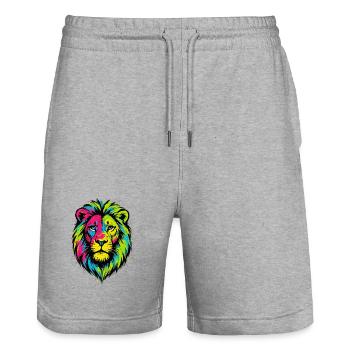 Lion sauvage coloré - Art couleurs Pop - Short de jogging bio TRAINER Stanley/Stella unisexe - gris chiné - Devant - Nik (191cm) & Marisol (170cm)
