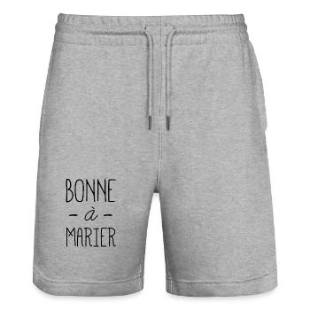 Bonne à marier - Idée cadeau original femme - Short de jogging bio TRAINER Stanley/Stella unisexe - gris chiné - Devant - Nik (191cm) & Marisol (170cm)