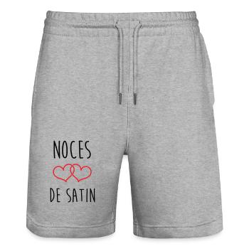 Satin Wedding 24 Years of Love - Stanley/Stella Trainer Unisex Organic Jogging Shorts - heather grey - Front - Nik (191cm) & Marisol (170cm)