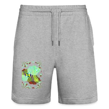 Psychedelic Neon Waves Pattern - Stanley/Stella Trainer Unisex Organic Jogging Shorts - heather grey - Front - Nik (191cm) & Marisol (170cm)