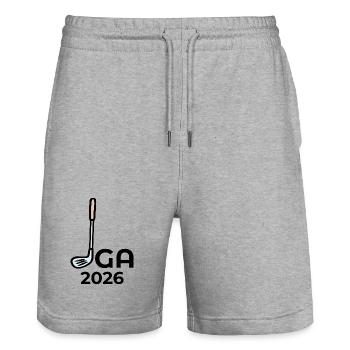 JGA 2026 GOLFSPIEL HOCHZEIT - Stanley/Stella Unisex Bio Joggingshorts Trainer  - Grau meliert - Vorne - Nik (191cm) & Marisol (170cm)