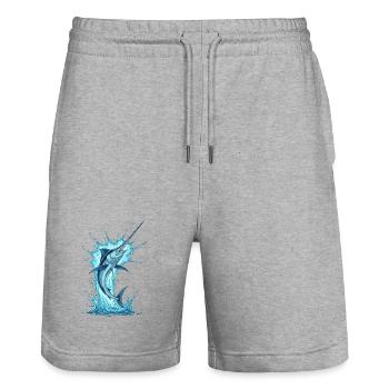 Blue Marlin Jump Art Motif - Stanley/Stella Trainer Unisex Organic Jogging Shorts - heather grey - Front - Nik (191cm) & Marisol (170cm)