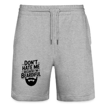 Ne me déteste pas parce que je suis beardiful - Short de jogging bio TRAINER Stanley/Stella unisexe - gris chiné - Devant - Nik (191cm) & Marisol (170cm)