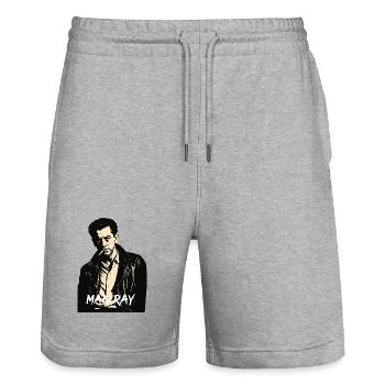 Man Ray Rebellenporträt in Leder - Stanley/Stella Unisex Bio Joggingshorts Trainer  - Grau meliert - Vorne - Nik (191cm) & Marisol (170cm)