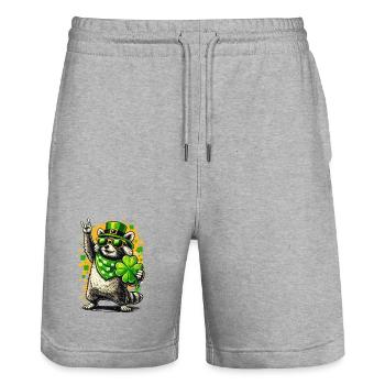 Waschbär St Patricks Day Kleeblatt Lustig - Stanley/Stella Unisex Bio Joggingshorts Trainer  - Grau meliert - Vorne - Nik (191cm) & Marisol (170cm)