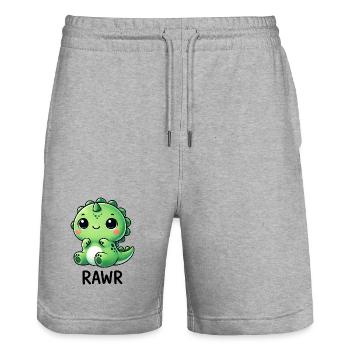 Süßer Dino T-Rex Dinosaurier Cartoon Chibi Roar - Stanley/Stella Unisex Bio Joggingshorts Trainer  - Grau meliert - Vorne - Nik (191cm) & Marisol (170cm)