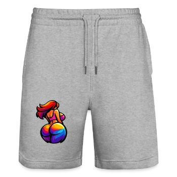 Female Forms - Stanley/Stella Trainer Unisex Organic Jogging Shorts - heather grey - Front - Nik (191cm) & Marisol (170cm)