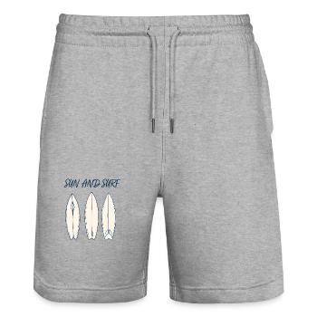 Sun and Surf Vintage Surfboard Beach Design - Stanley/Stella Unisex Bio Joggingshorts Trainer  - Grau meliert - Vorne - Nik (191cm) & Marisol (170cm)