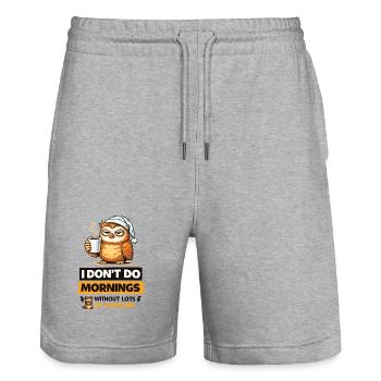 Sleepy Owl Morning Brew - Stanley/Stella Trainer Unisex Organic Jogging Shorts - heather grey - Front - Nik (191cm) & Marisol (170cm)