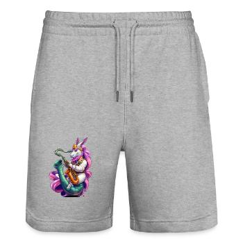Saxophone licorne étincelant - Short de jogging bio TRAINER Stanley/Stella unisexe - gris chiné - Devant - Nik (191cm) & Marisol (170cm)