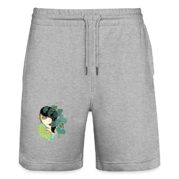 Ginkgo-Schönheit im Jugendstil - Stanley/Stella Unisex Bio Joggingshorts Trainer  - Grau meliert - Vorne - Nik (191cm) & Marisol (170cm)