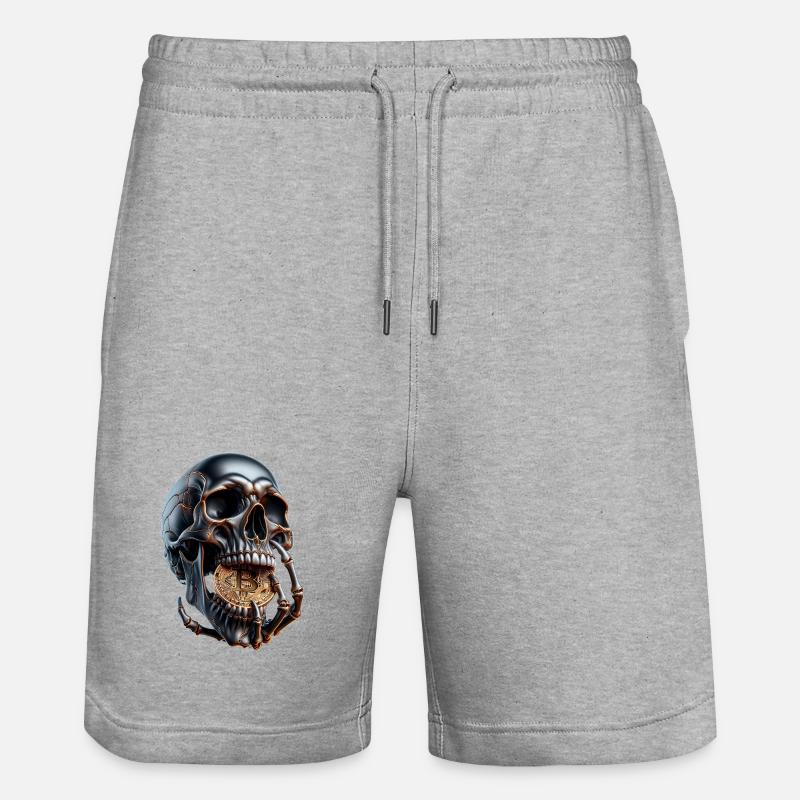 Bitcoin Skull Dark Crypto Design - Short de jogging bio TRAINER Stanley/Stella unisexe - gris chiné