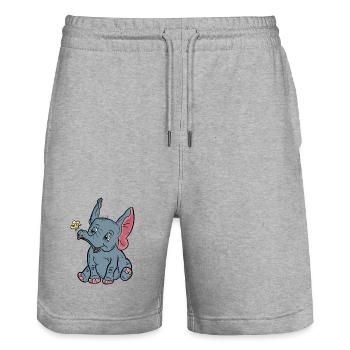 Happy Baby Elephant and Butterfly - Stanley/Stella Trainer Unisex Organic Jogging Shorts - heather grey - Front - Nik (191cm) & Marisol (170cm)