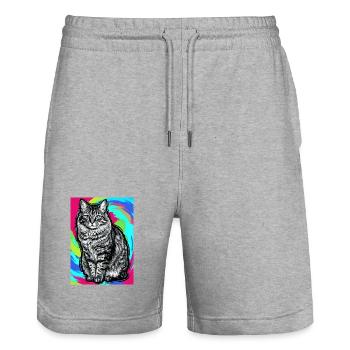 cat - Stanley/Stella Trainer Unisex Organic Jogging Shorts - heather grey - Front - Nik (191cm) & Marisol (170cm)