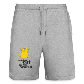 Le chat le plus heureux du monde - Short de jogging bio TRAINER Stanley/Stella unisexe - gris chiné - Devant - Nik (191cm) & Marisol (170cm)