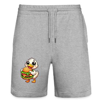 Funny Duck Cheeseburger Fast Food Cartoon - Stanley/Stella Trainer Unisex Organic Jogging Shorts - heather grey - Front - Nik (191cm) & Marisol (170cm)