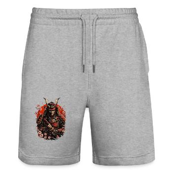 Samurai Warrior - Stanley/Stella Trainer Unisex Organic Jogging Shorts - heather grey - Front - Nik (191cm) & Marisol (170cm)