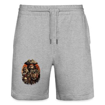 Captain Pirate with Cannon - Stanley/Stella Trainer Unisex Organic Jogging Shorts - heather grey - Front - Nik (191cm) & Marisol (170cm)