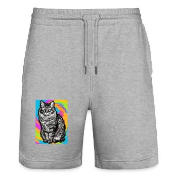 Katze - Stanley/Stella Unisex Bio Joggingshorts Trainer  - Grau meliert - Vorne - Nik (191cm) & Marisol (170cm)