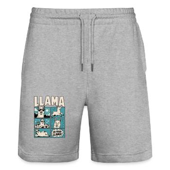 Chill Llama Comic Design - Stanley/Stella Unisex Bio Joggingshorts Trainer  - Grau meliert - Vorne - Nik (191cm) & Marisol (170cm)