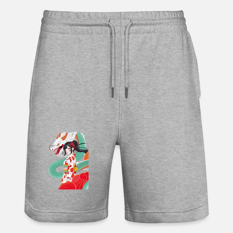 Geisha style anime avec dragon - Short de jogging bio TRAINER Stanley/Stella unisexe - gris chiné