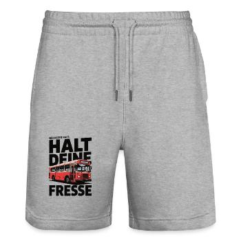 Roter Linienbus Pop-Art Spruch - Stanley/Stella Unisex Bio Joggingshorts Trainer  - Grau meliert - Vorne - Nik (191cm) & Marisol (170cm)