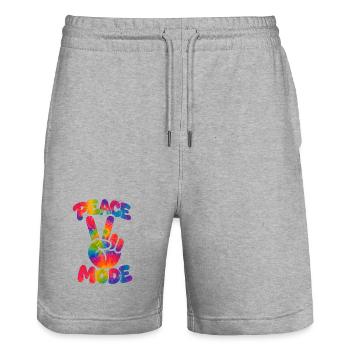 PEACE MODE – Psychedelic Retro Style with Neon Vibe - Stanley/Stella Trainer Unisex Organic Jogging Shorts - heather grey - Front - Nik (191cm) & Marisol (170cm)