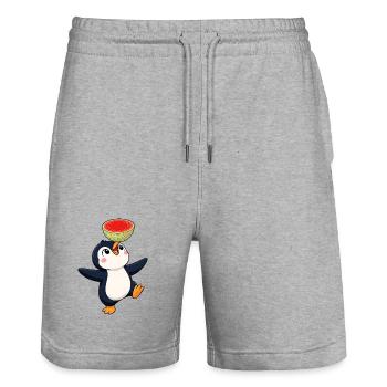 Süßer Pinguin Cartoon Melone Balancieren Sommer - Stanley/Stella Unisex Bio Joggingshorts Trainer  - Grau meliert - Vorne - Nik (191cm) & Marisol (170cm)