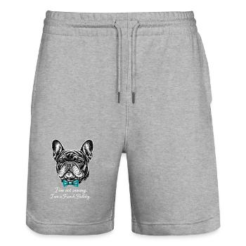 French Bulldog with Bow Tie - Stanley/Stella Trainer Unisex Organic Jogging Shorts - heather grey - Front - Nik (191cm) & Marisol (170cm)
