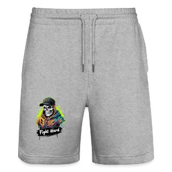 FIGHT HARD - Stanley/Stella Trainer Unisex Organic Jogging Shorts - heather grey - Front - Nik (191cm) & Marisol (170cm)