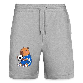 Maillot mascotte de football Capy - Cadeaux vestimentaires - Short de jogging bio TRAINER Stanley/Stella unisexe - gris chiné - Devant - Nik (191cm) & Marisol (170cm)