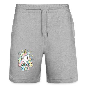 Cute Unicorn Gift, Unicorn Girl for Women and Girl - Stanley/Stella Trainer Unisex Organic Jogging Shorts - heather grey - Front - Nik (191cm) & Marisol (170cm)