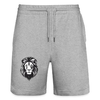 Lion Head Black and White Vector - Stanley/Stella Trainer Unisex Organic Jogging Shorts - heather grey - Front - Nik (191cm) & Marisol (170cm)