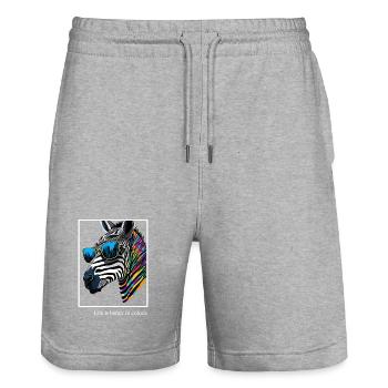 Regenbogenzebra mit Brille - Stanley/Stella Unisex Bio Joggingshorts Trainer  - Grau meliert - Vorne - Nik (191cm) & Marisol (170cm)