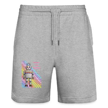 Robots et Rainbows Retro Robot - Short de jogging bio TRAINER Stanley/Stella unisexe - gris chiné - Devant - Nik (191cm) & Marisol (170cm)
